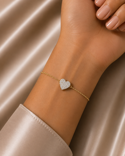 Round Cut Diamond Heart Cluster Charm Bracelet
