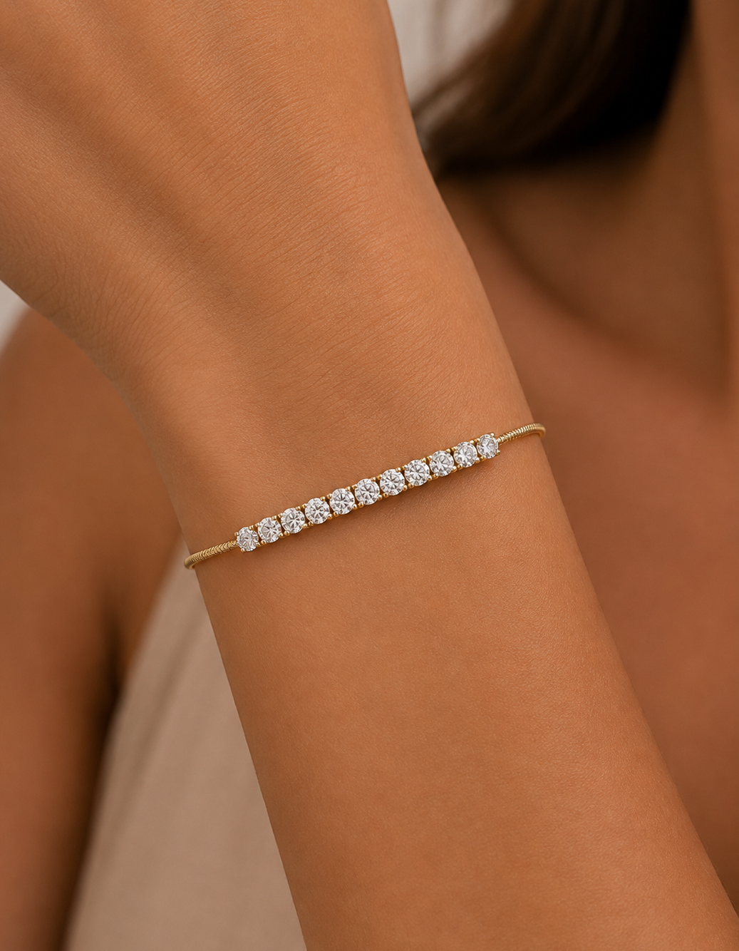 14K Gold Round Lab Grown Diamond Channel Set Bracelet