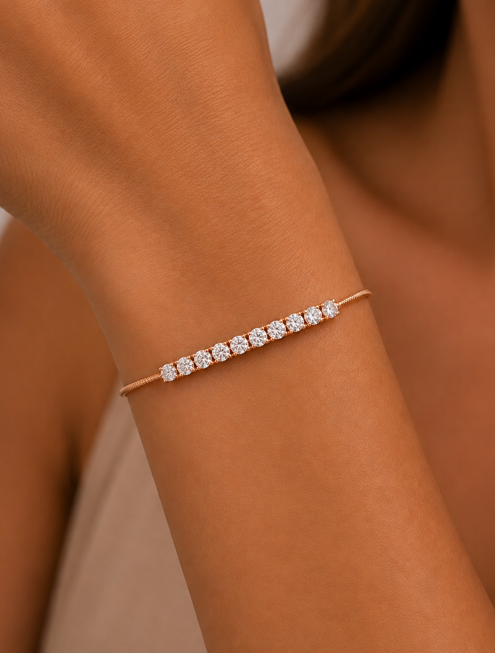 14K Gold Round Lab Grown Diamond Channel Set Bracelet