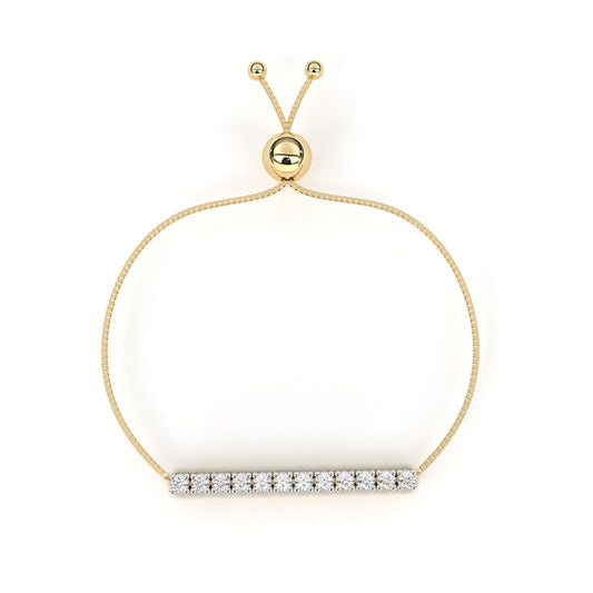 14K Yellow Gold Round Cut Lab Grown Diamond Channel Set Dainty Cluster Party Wear Bracelet