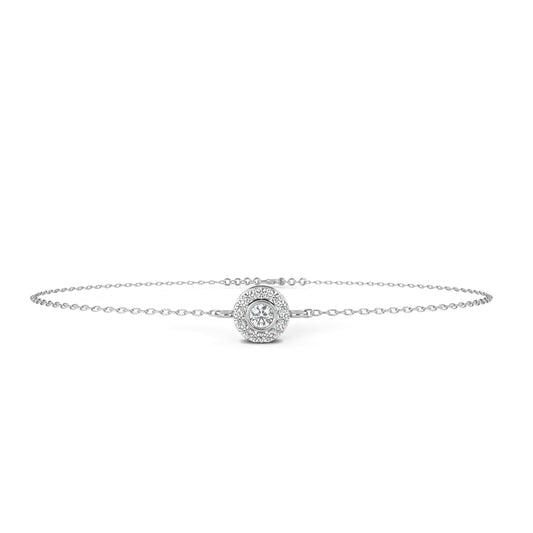 Round Cut Diamond Minimalist Elegant Halo Style Cluster Solitaire Prong Set Charm Bracelet For Gift