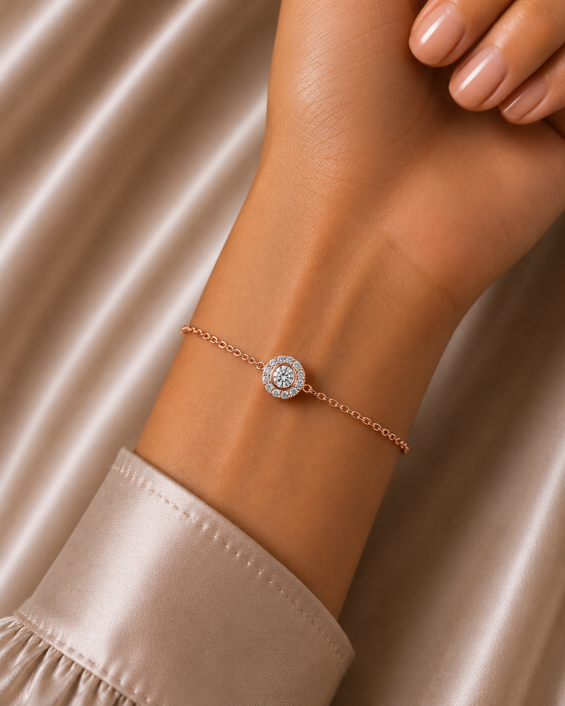 Round Cut Diamond Halo Cluster Charm Bracelet
