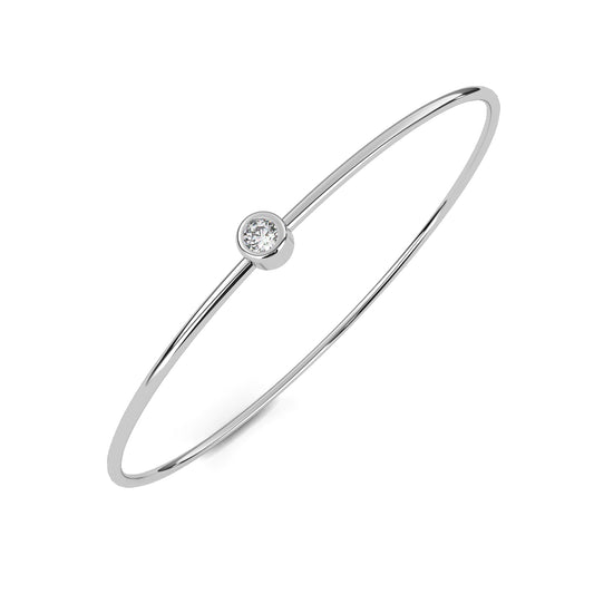 Round Cut Diamond Bezel Set Dainty Solitaire Simple Unique Handmade Bangle Bracelet For Gift