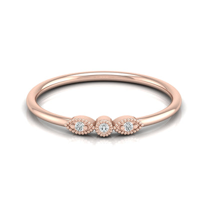 Three-Stone Diamond Ring in 14K Solid Gold Minimalist Real Diamond Band for Everyday Wear