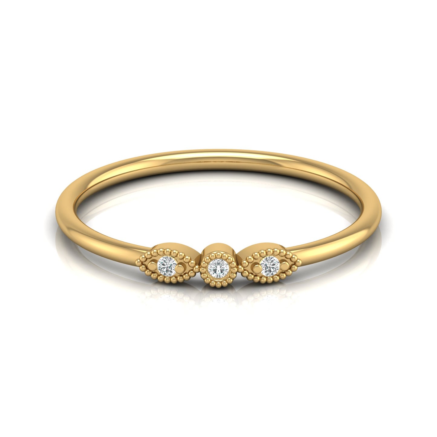 Three-Stone Diamond Ring in 14K Solid Gold Minimalist Real Diamond Band for Everyday Wear