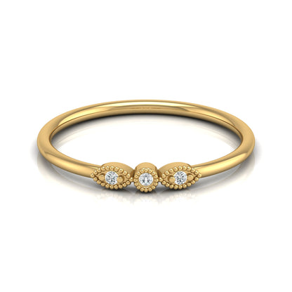 Three-Stone Diamond Ring in 14K Solid Gold Minimalist Real Diamond Band for Everyday Wear
