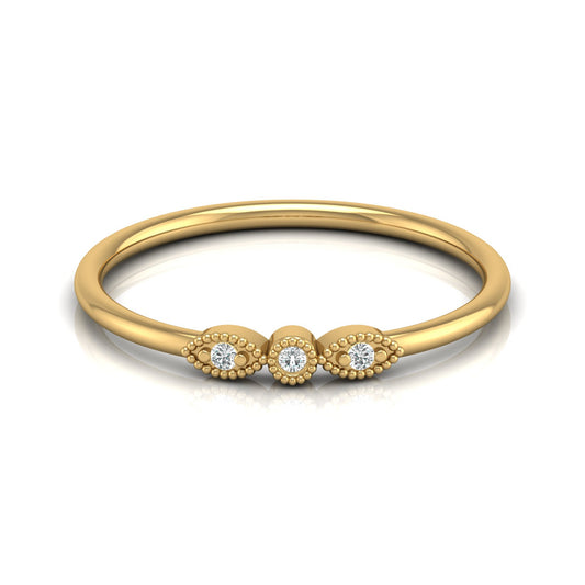 Three-Stone Diamond Ring in 14K Solid Gold Minimalist Real Diamond Band for Everyday Wear - HIGHCARAT DIAMONDS