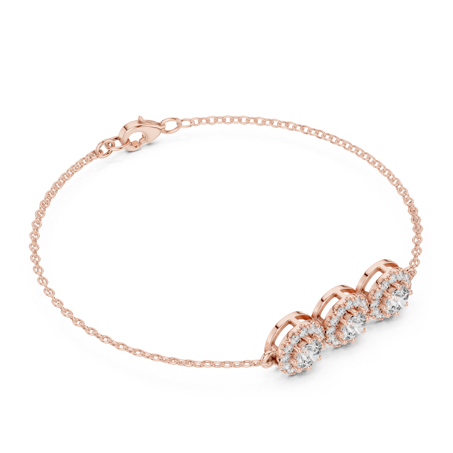 Three Stone Halo Round Cut Lab Grown Diamond Bracelet - HIGHCARAT DIAMONDS