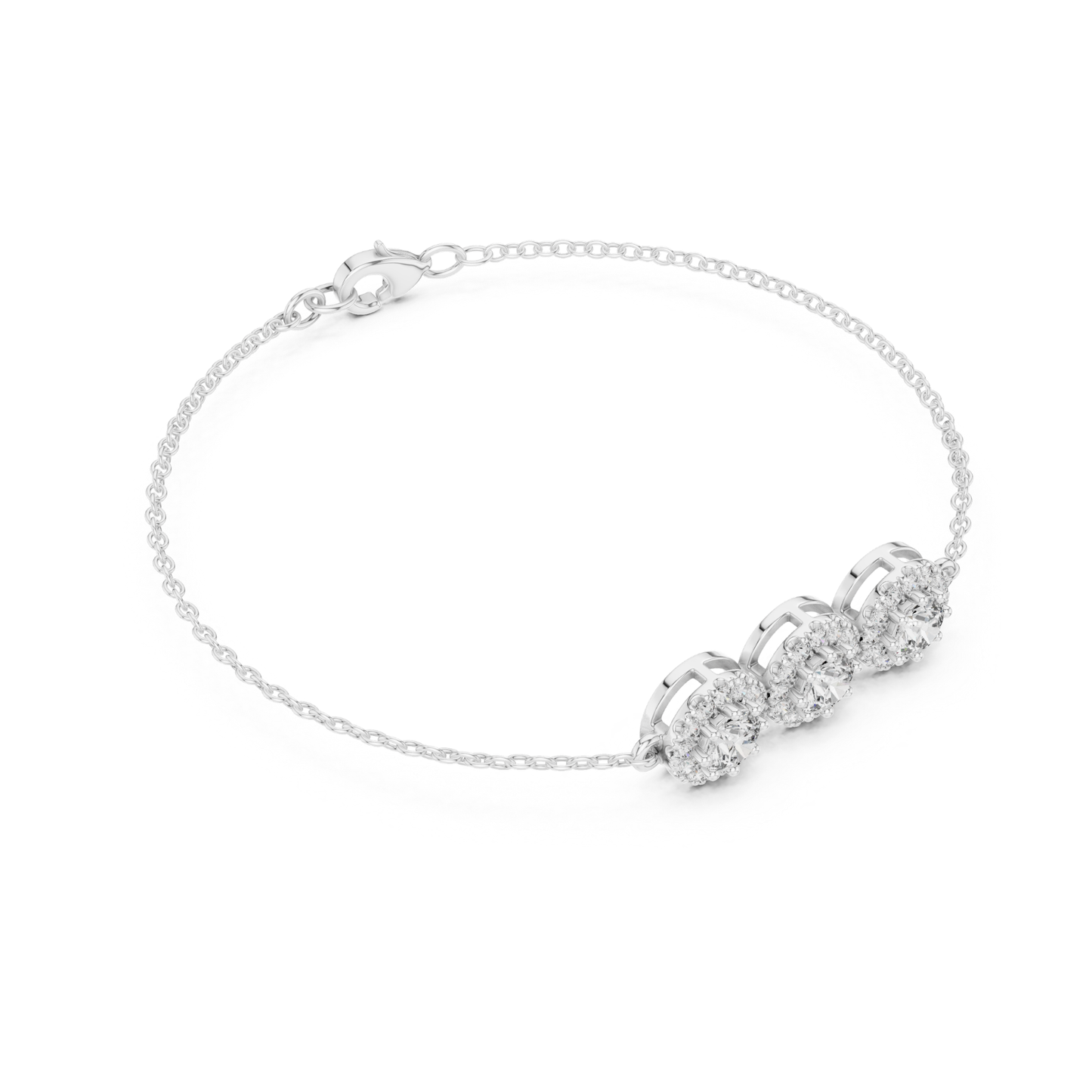 Three Stone Halo Round Cut Lab Grown Diamond Bracelet - HIGHCARAT DIAMONDS