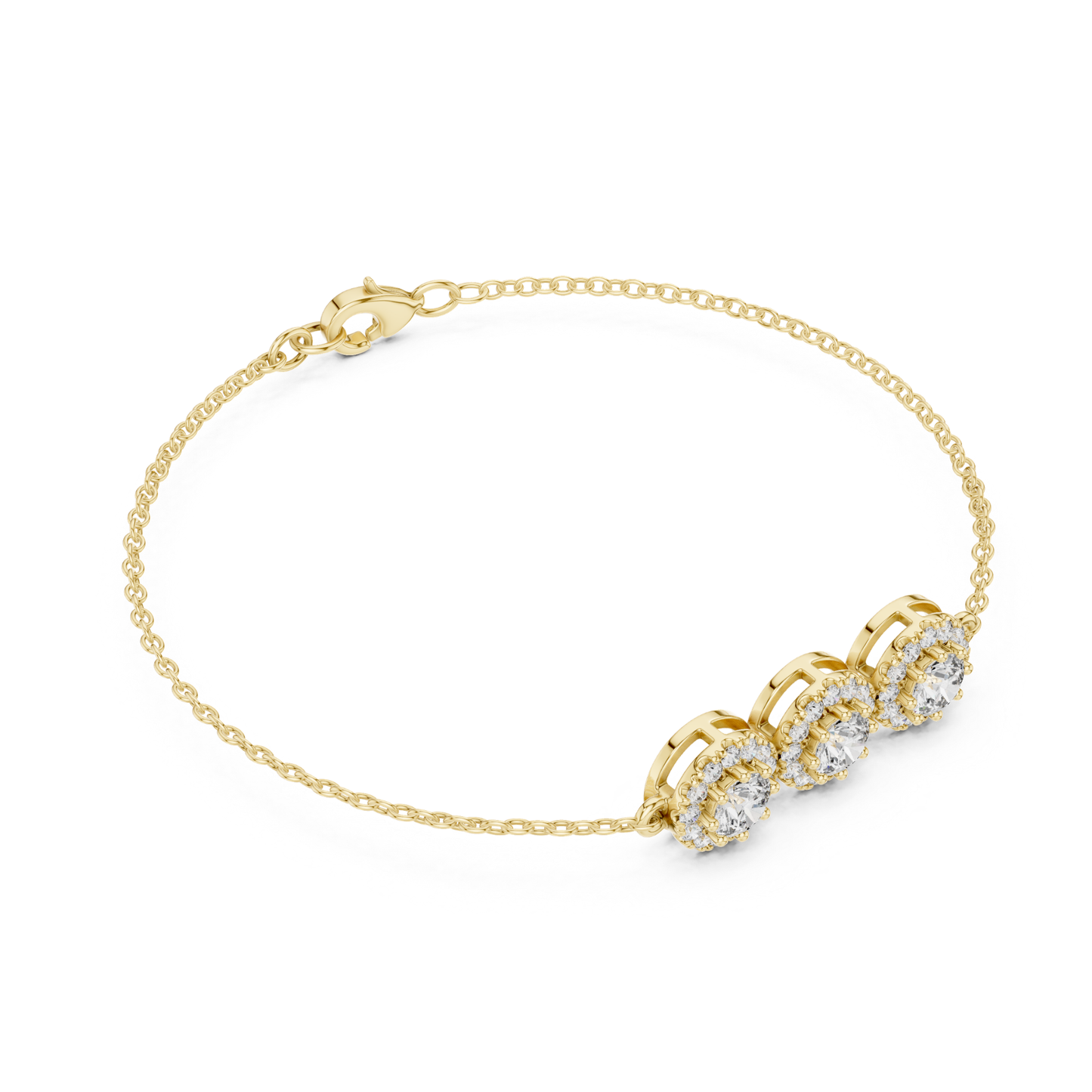 Three Stone Halo Round Cut Lab Grown Diamond Bracelet - HIGHCARAT DIAMONDS