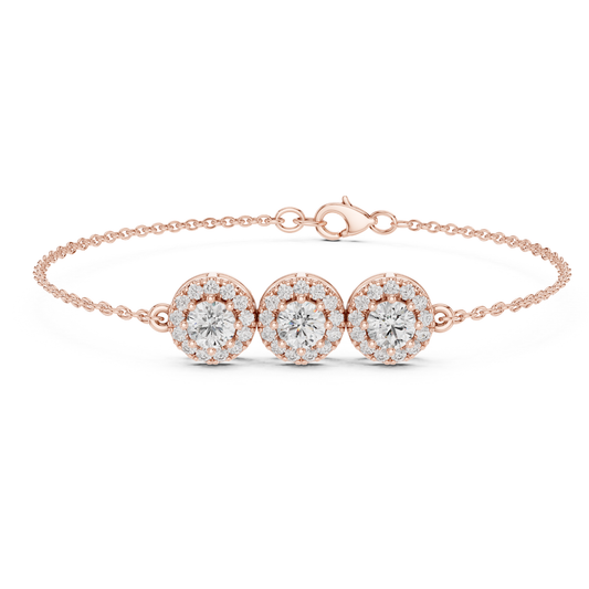 Three Stone Halo Round Cut Lab Grown Diamond Bracelet - HIGHCARAT DIAMONDS