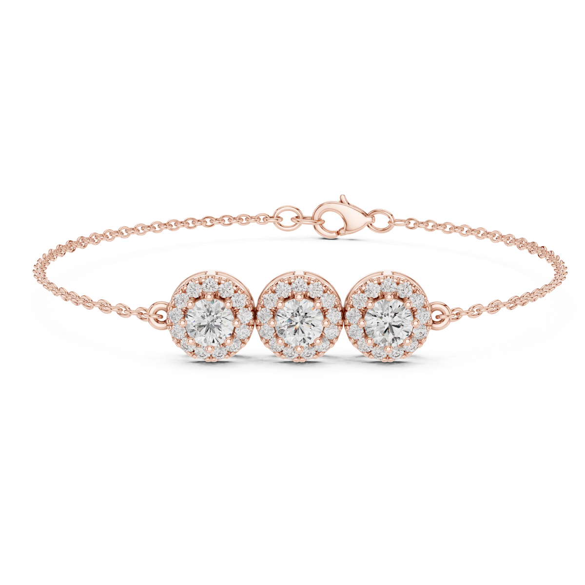 Three Stone Halo Round Cut Lab Grown Diamond Bracelet - HIGHCARAT DIAMONDS