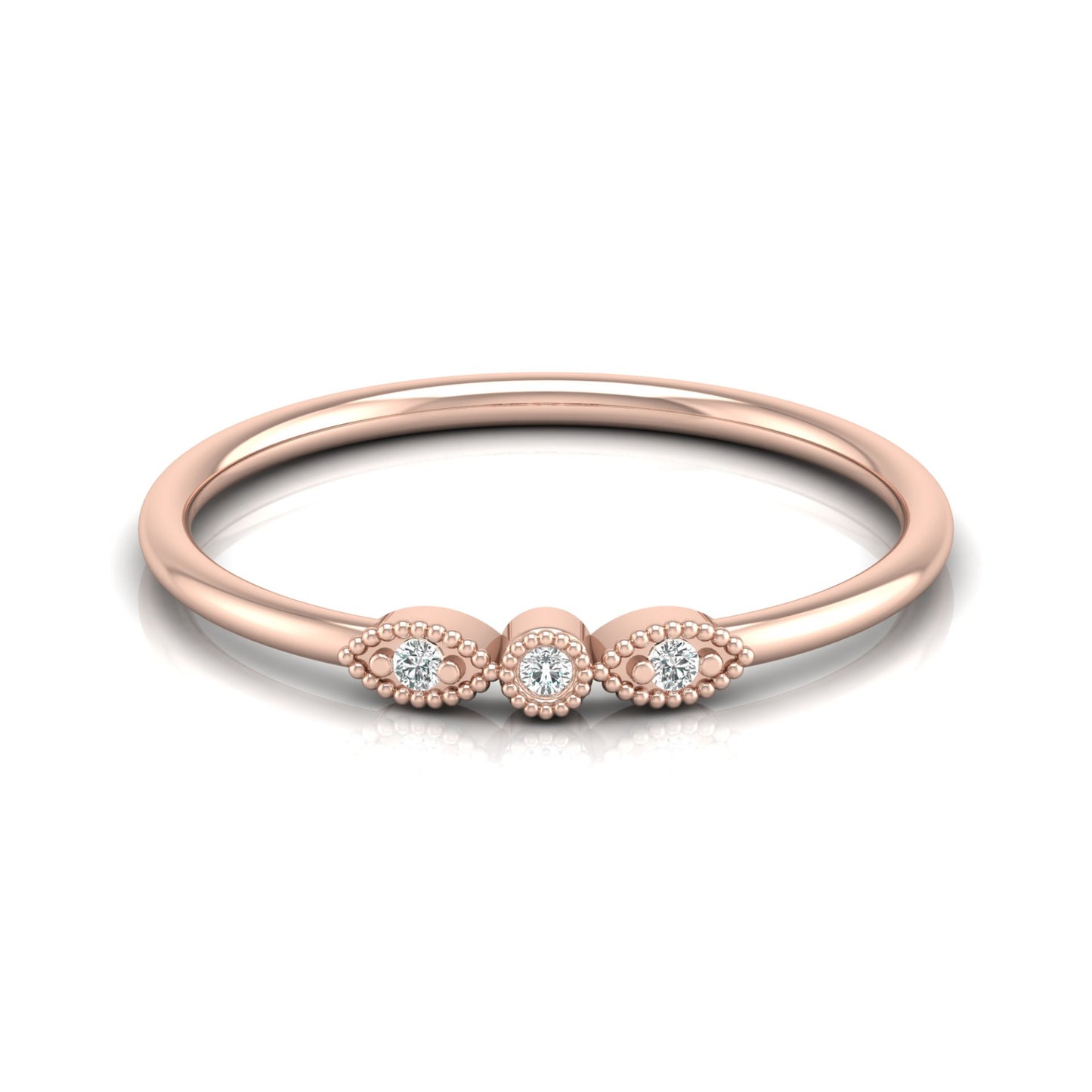 Three-Stone Diamond Ring in 14K Solid Gold Minimalist Real Diamond Band for Everyday Wear - HIGHCARAT DIAMONDS