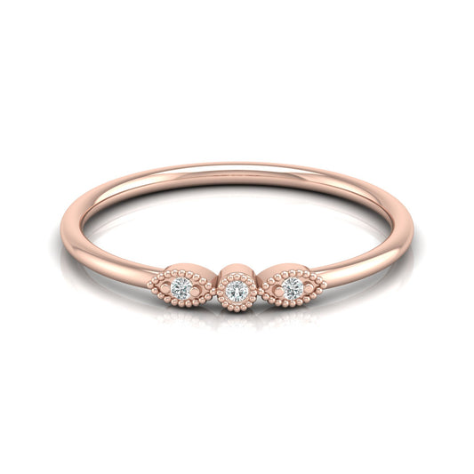 Three-Stone Diamond Ring in 14K Solid Gold Minimalist Real Diamond Band for Everyday Wear - HIGHCARAT DIAMONDS