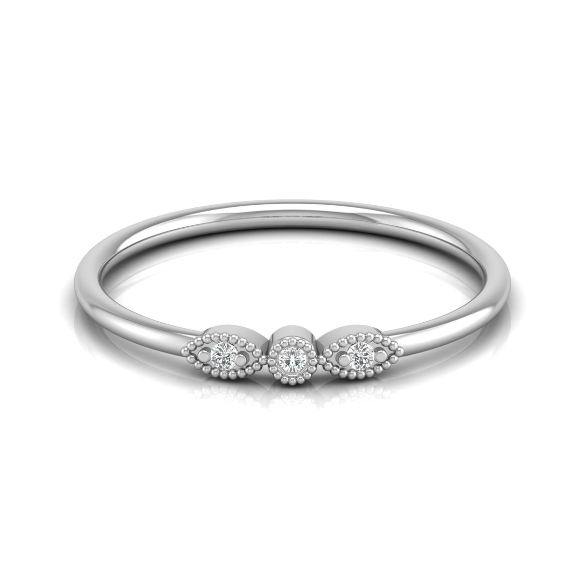 Three-Stone Diamond Ring in 14K Solid Gold Minimalist Real Diamond Band for Everyday Wear - HIGHCARAT DIAMONDS