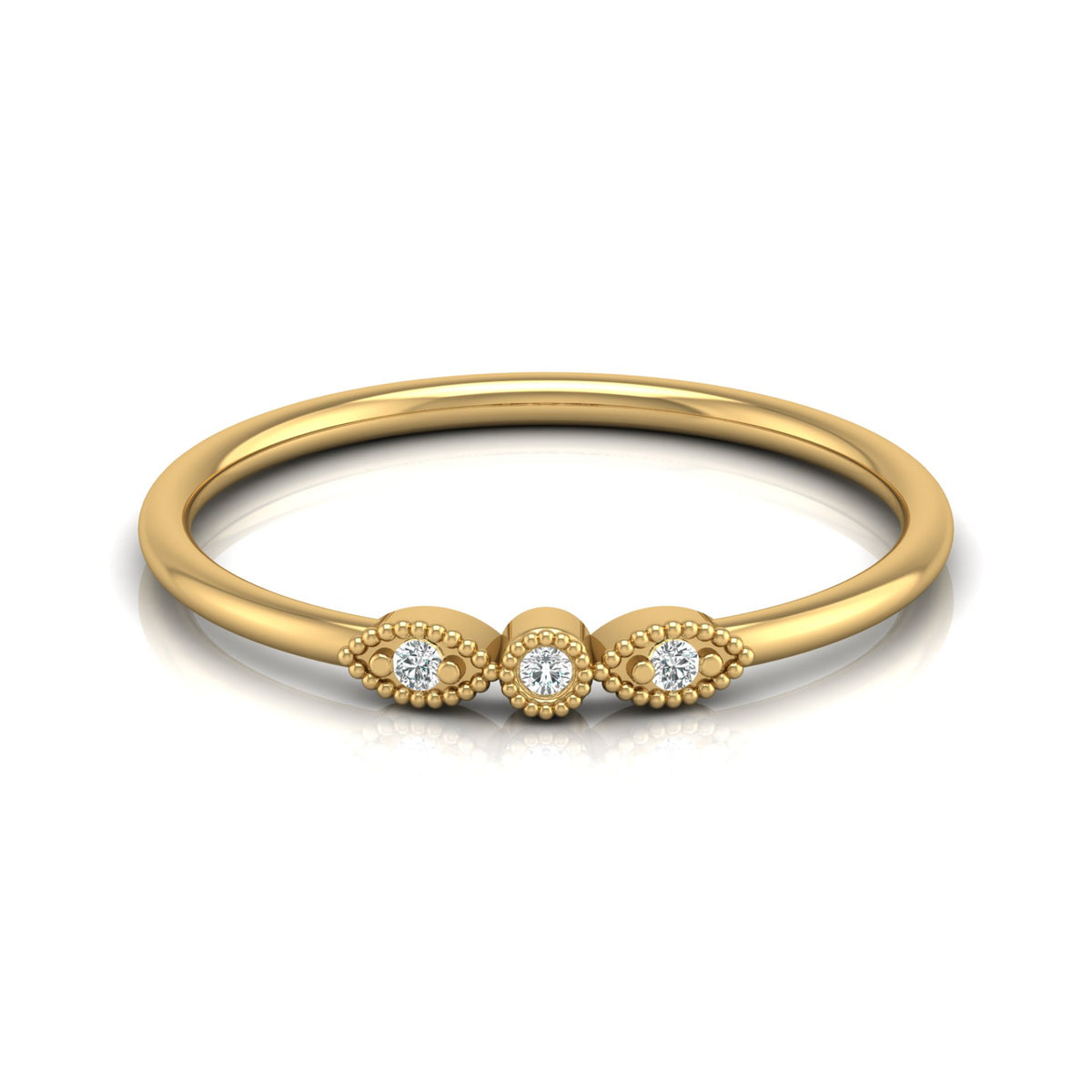 Three-Stone Diamond Ring in 14K Solid Gold Minimalist Real Diamond Band for Everyday Wear - HIGHCARAT DIAMONDS
