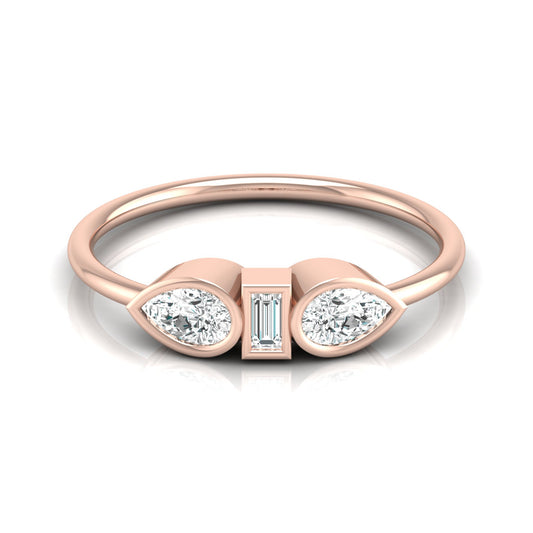 Three Stone Pear And Baguette Shaped Diamond Engagement Ring For Her In 14KT Gold - HIGHCARAT DIAMONDS