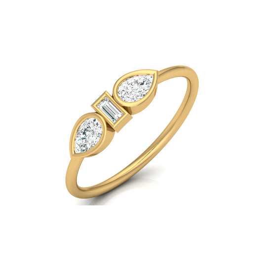Three Stone Pear And Baguette Shaped Diamond Engagement Ring For Her In 14KT Gold