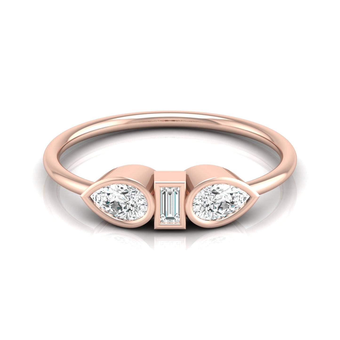 Three Stone Pear And Baguette Shaped Diamond Engagement Ring For Her In 14KT Gold - HIGHCARAT DIAMONDS