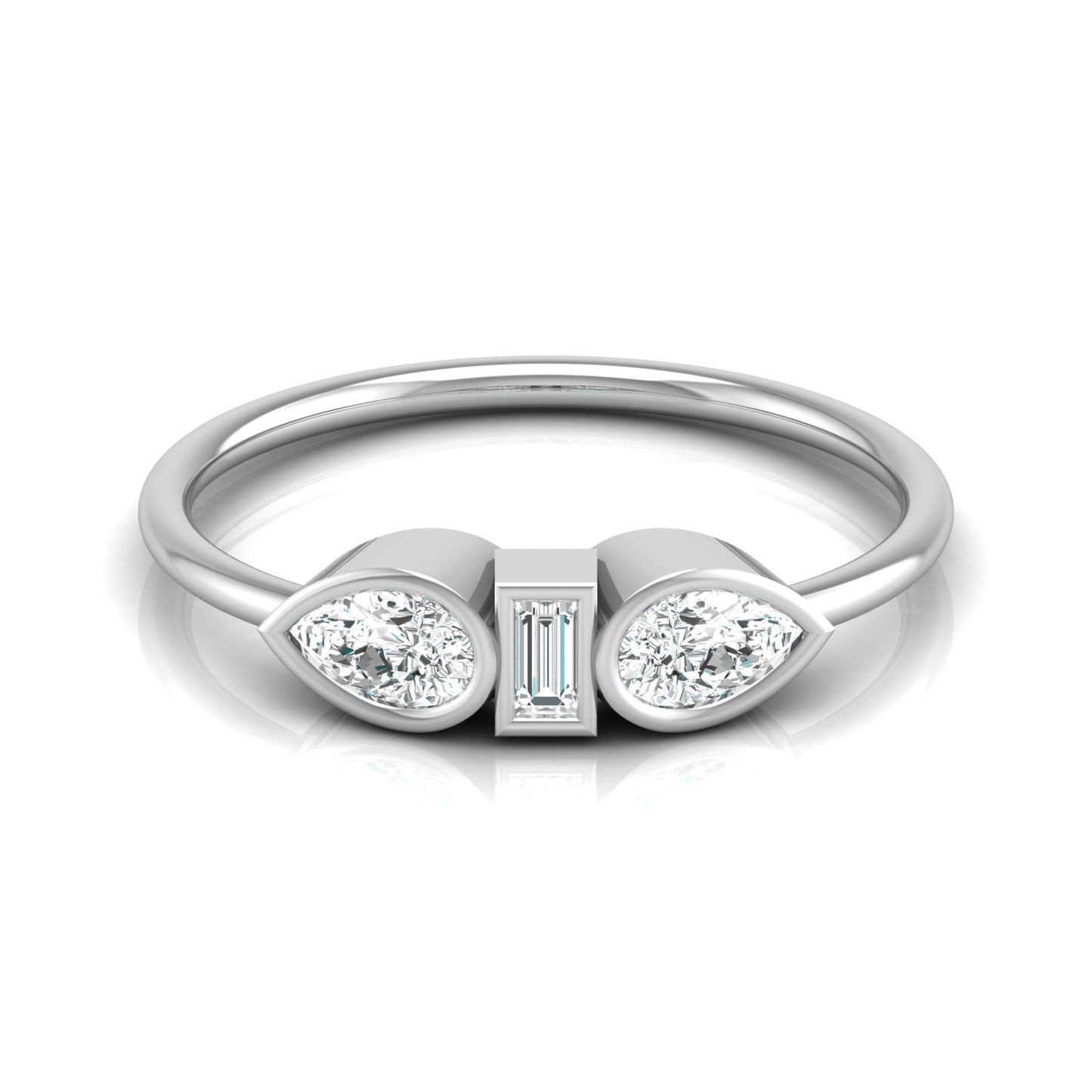Three Stone Pear And Baguette Shaped Diamond Engagement Ring For Her In 14KT Gold - HIGHCARAT DIAMONDS