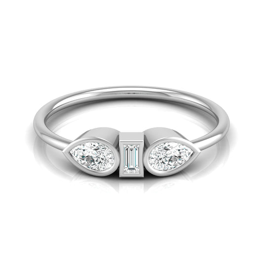 Three Stone Pear And Baguette Shaped Diamond Engagement Ring For Her In 14KT Gold - HIGHCARAT DIAMONDS