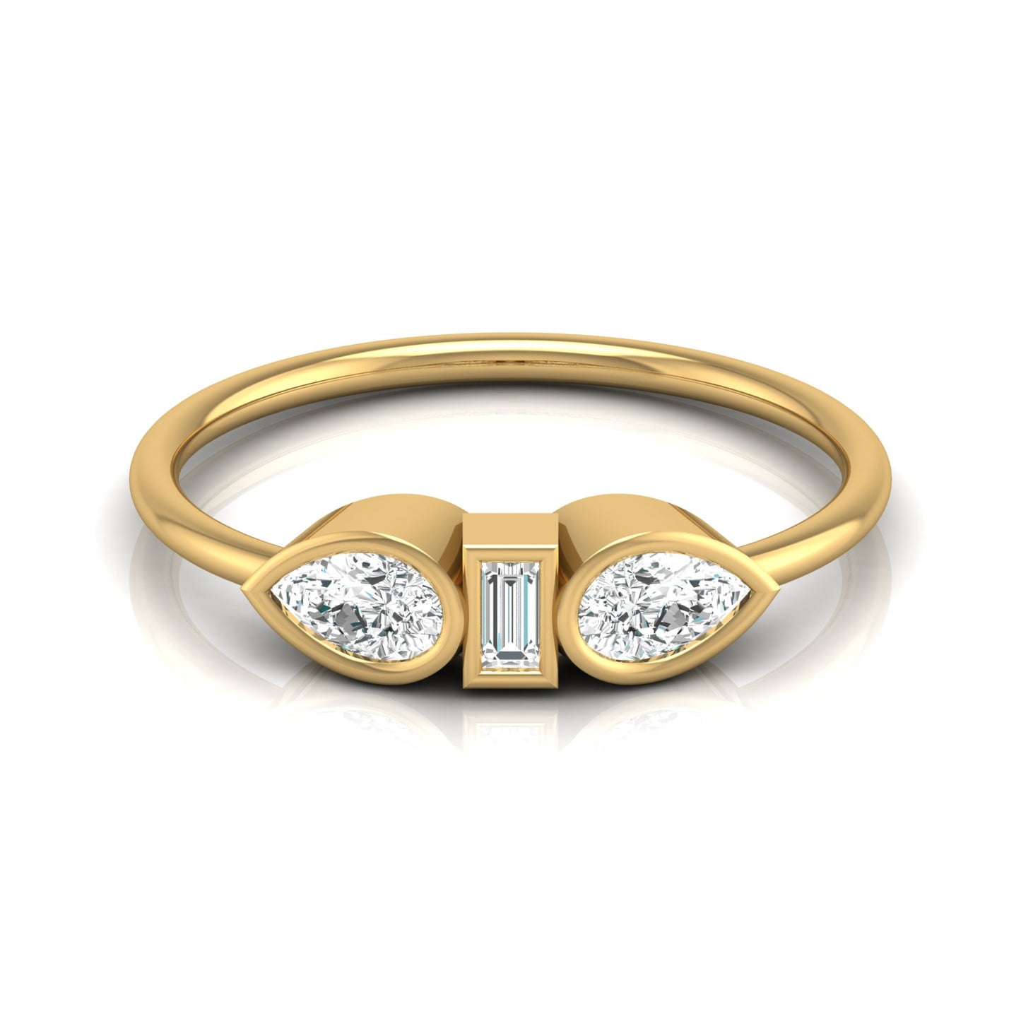 Three Stone Pear And Baguette Shaped Diamond Engagement Ring For Her In 14KT Gold - HIGHCARAT DIAMONDS