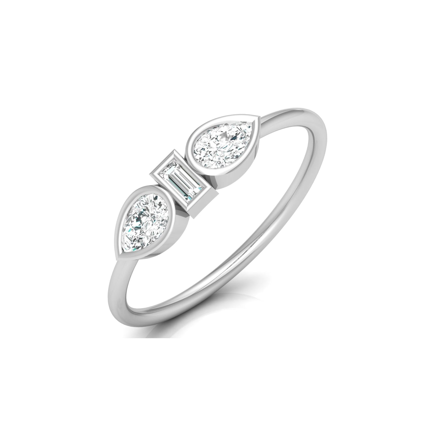 Three Stone Pear And Baguette Shaped Diamond Engagement Ring For Her In 14KT Gold - HIGHCARAT DIAMONDS