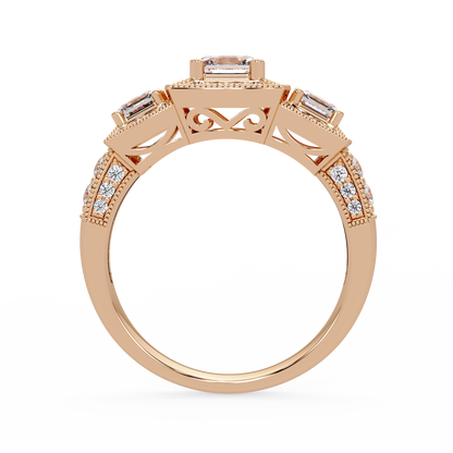 Three Stone Princess Cut Lab Grown Diamond Halo Accent Ring - HIGHCARAT DIAMONDS