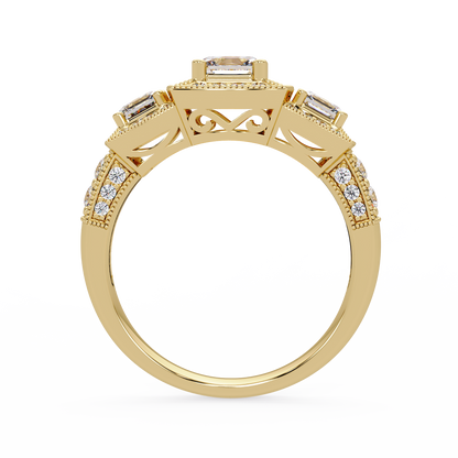 Three Stone Princess Cut Lab Grown Diamond Halo Accent Ring - HIGHCARAT DIAMONDS