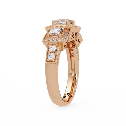 Three Stone Princess Cut Lab Grown Diamond Halo Accent Ring - HIGHCARAT DIAMONDS