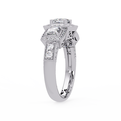 Three Stone Princess Cut Lab Grown Diamond Halo Accent Ring - HIGHCARAT DIAMONDS