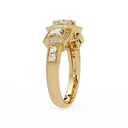 Three Stone Princess Cut Lab Grown Diamond Halo Accent Ring - HIGHCARAT DIAMONDS