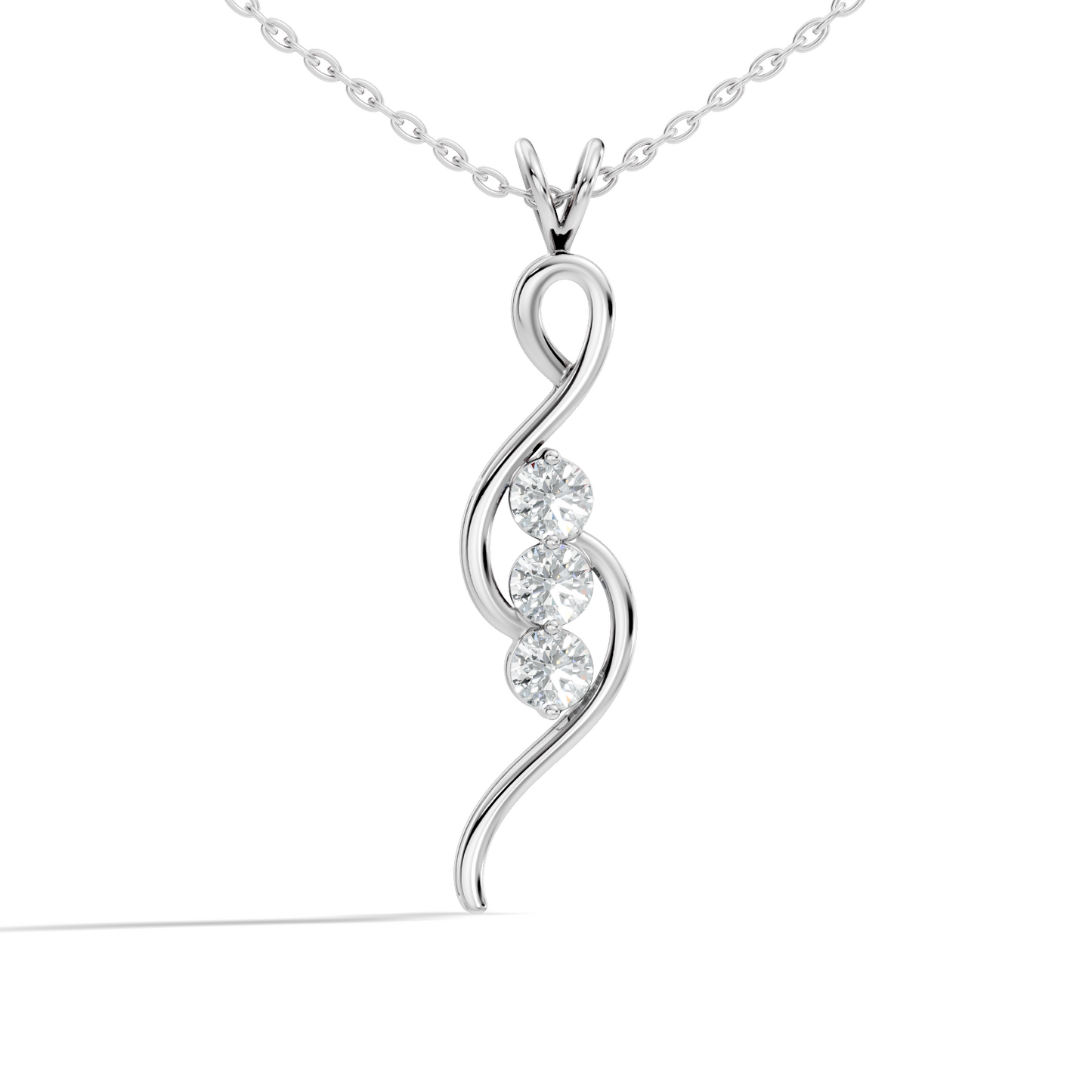 Modern infinity pendant with three round brilliant diamonds