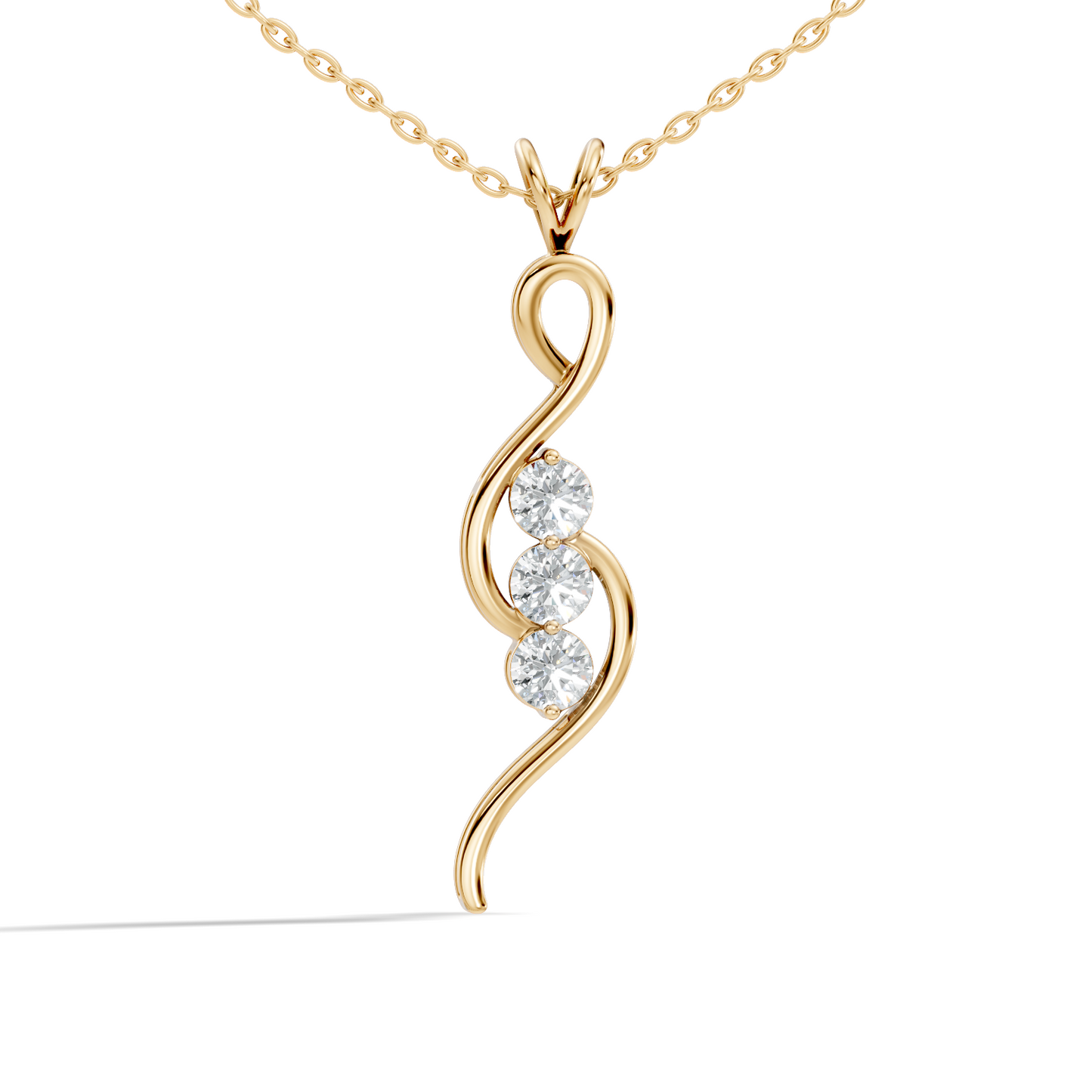 Rose gold infinity pendant with round cut diamond trio