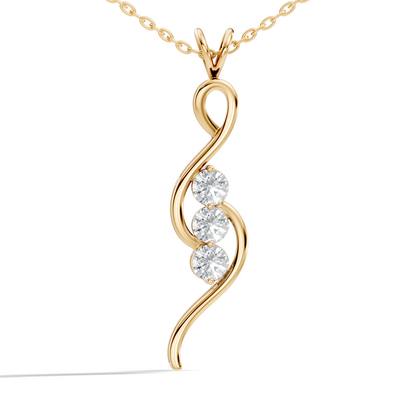 Rose gold swirl pendant with three stone diamond setting