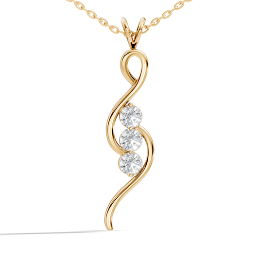 Rose gold swirl pendant with three stone diamond setting