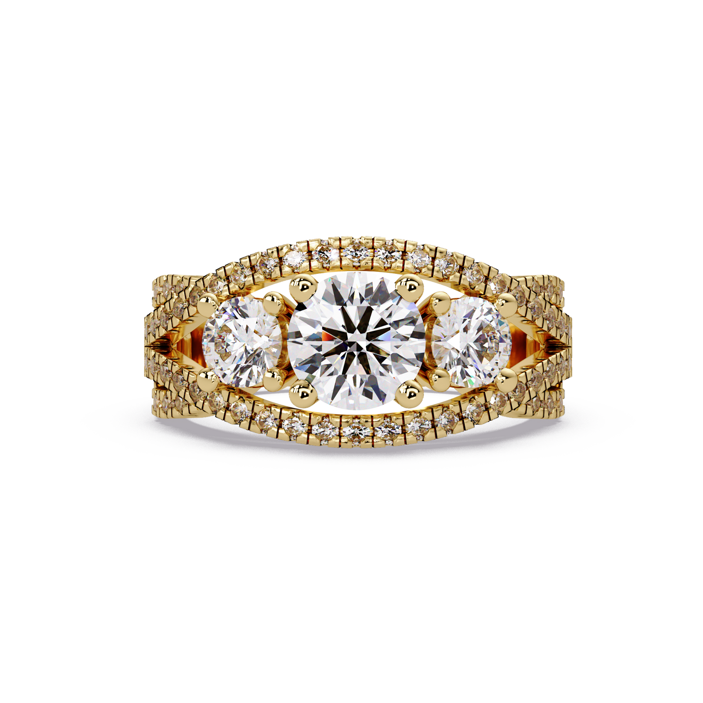 Three Stone Round Lab Grown Diamond Double band twisted Ring - HIGHCARAT DIAMONDS