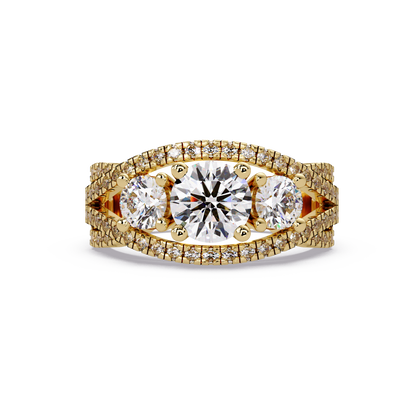 Three Stone Round Lab Grown Diamond Double band twisted Ring - HIGHCARAT DIAMONDS