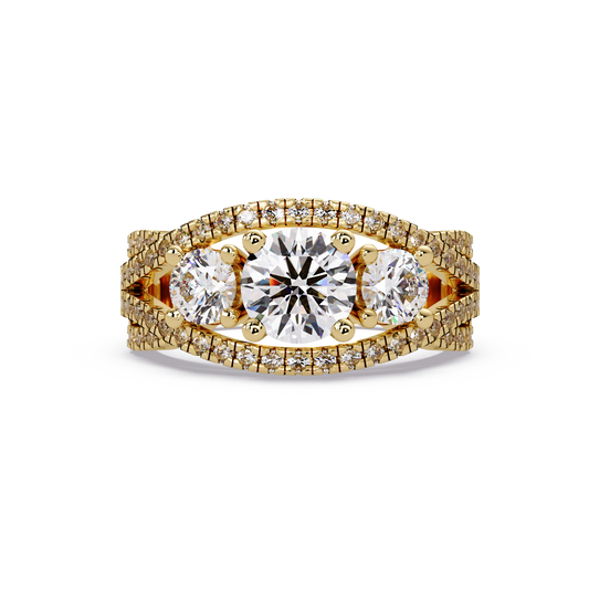 Three Stone Round Lab Grown Diamond Double band twisted Ring - HIGHCARAT DIAMONDS