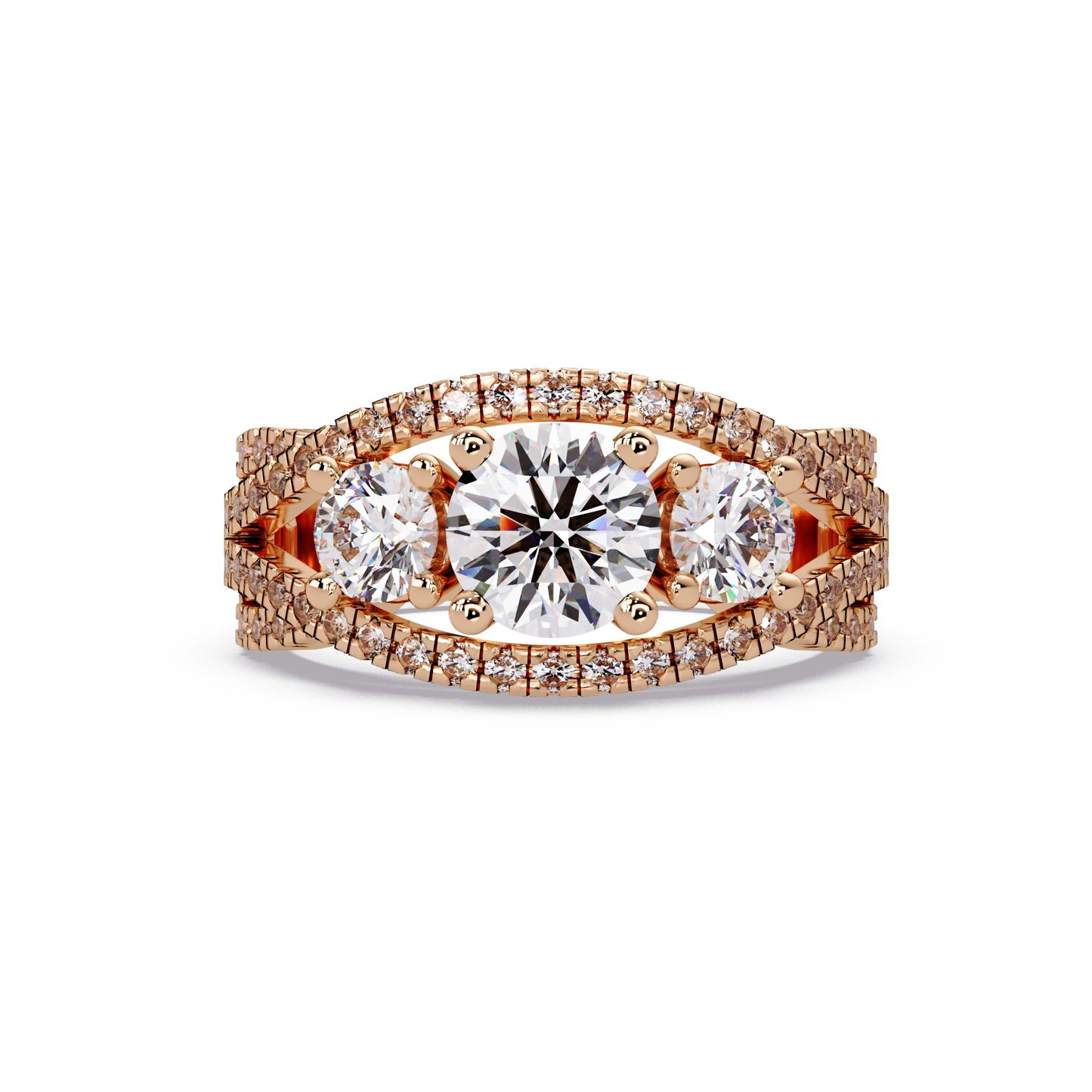 Three Stone Round Lab Grown Diamond Double band twisted Ring - HIGHCARAT DIAMONDS