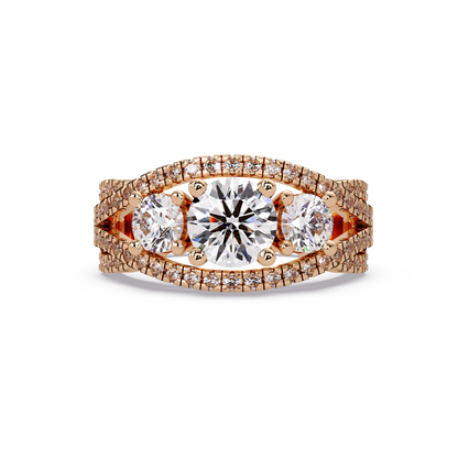 Three Stone Round Lab Grown Diamond Double band twisted Ring - HIGHCARAT DIAMONDS