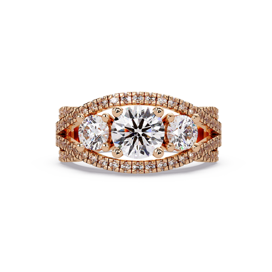 Three Stone Round Lab Grown Diamond Double band twisted Ring - HIGHCARAT DIAMONDS