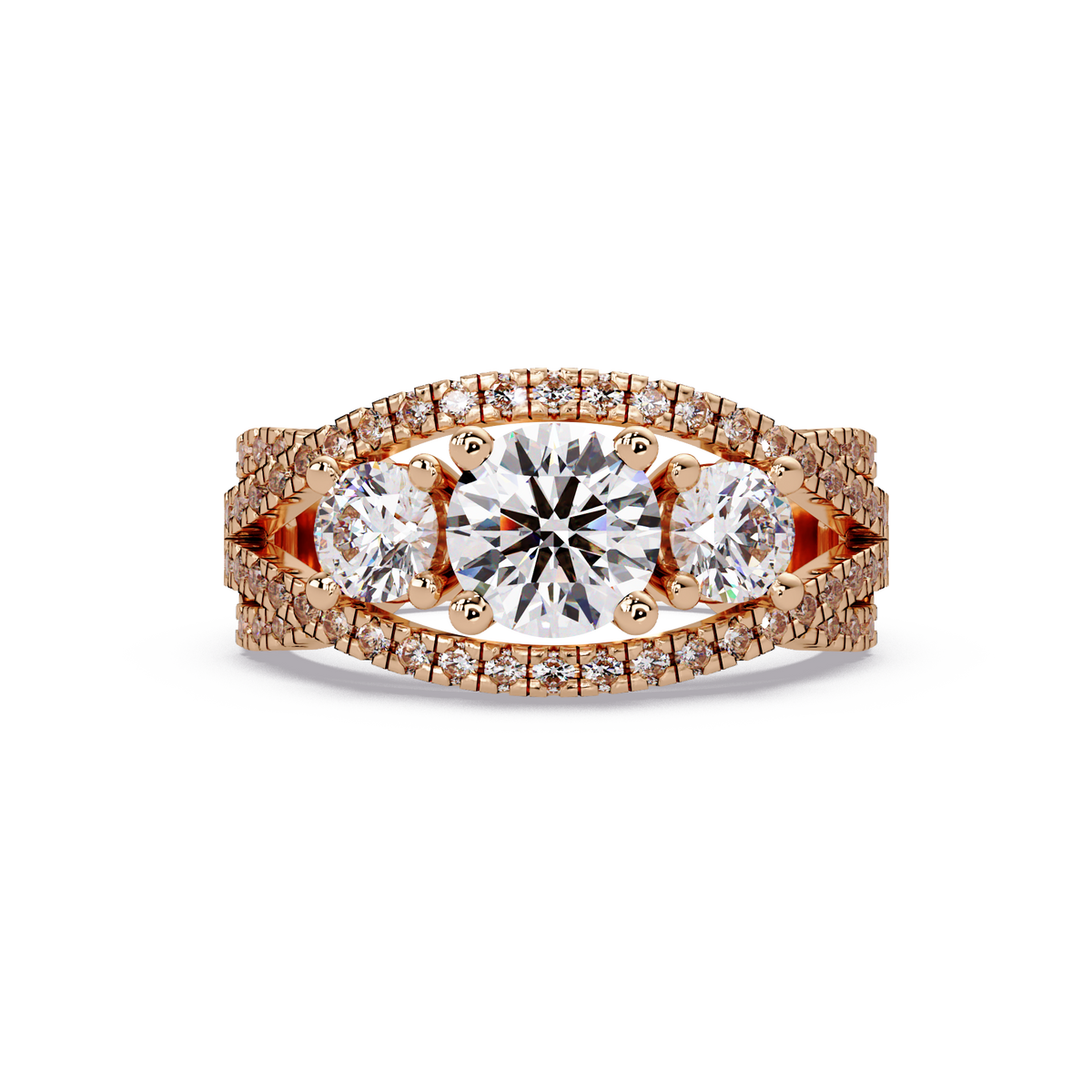 Three Stone Round Lab Grown Diamond Double band twisted Ring - HIGHCARAT DIAMONDS
