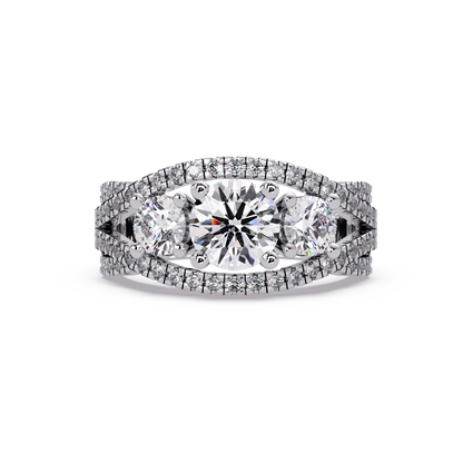 Three Stone Round Lab Grown Diamond Double band twisted Ring - HIGHCARAT DIAMONDS