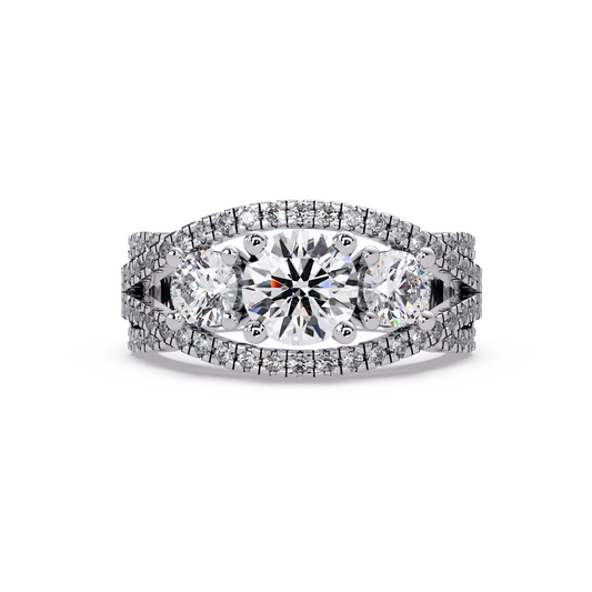 Three Stone Round Lab Grown Diamond Double band twisted Ring - HIGHCARAT DIAMONDS