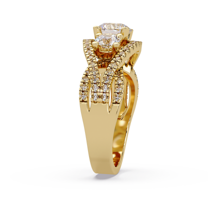 Three Stone Round Lab Grown Diamond Double band twisted Ring - HIGHCARAT DIAMONDS