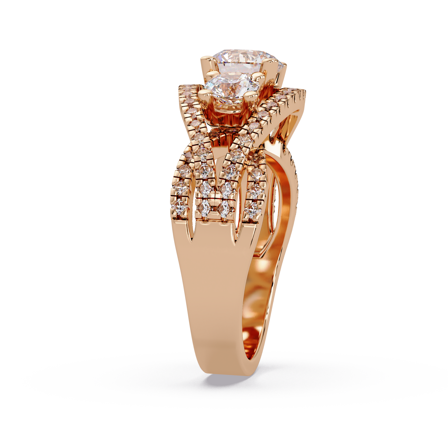 Three Stone Round Lab Grown Diamond Double band twisted Ring - HIGHCARAT DIAMONDS