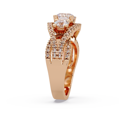 Three Stone Round Lab Grown Diamond Double band twisted Ring - HIGHCARAT DIAMONDS