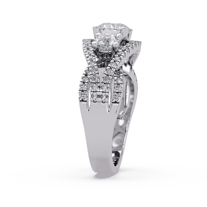 Three Stone Round Lab Grown Diamond Double band twisted Ring - HIGHCARAT DIAMONDS