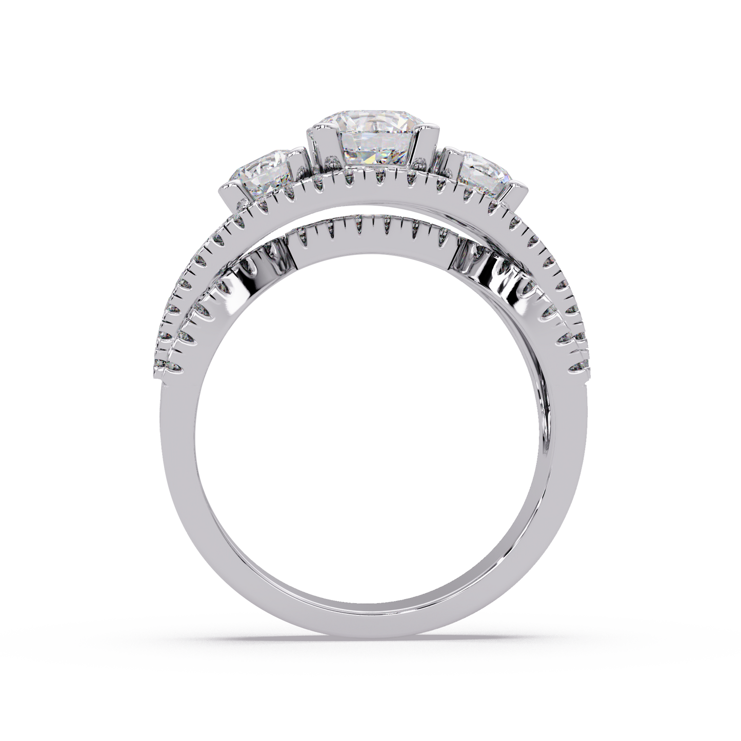 Three Stone Round Lab Grown Diamond Double band twisted Ring - HIGHCARAT DIAMONDS